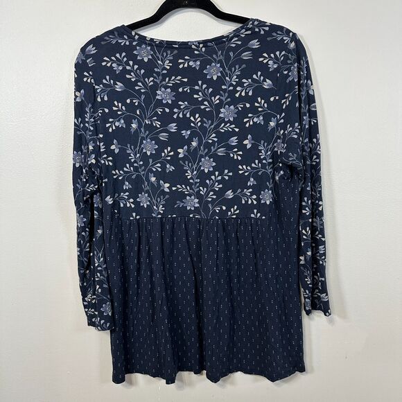 J. Jill Womens Medium Petite Navy Blue Floral Peasant Knit Tunic Long Sleeves - Picture 4 of 4